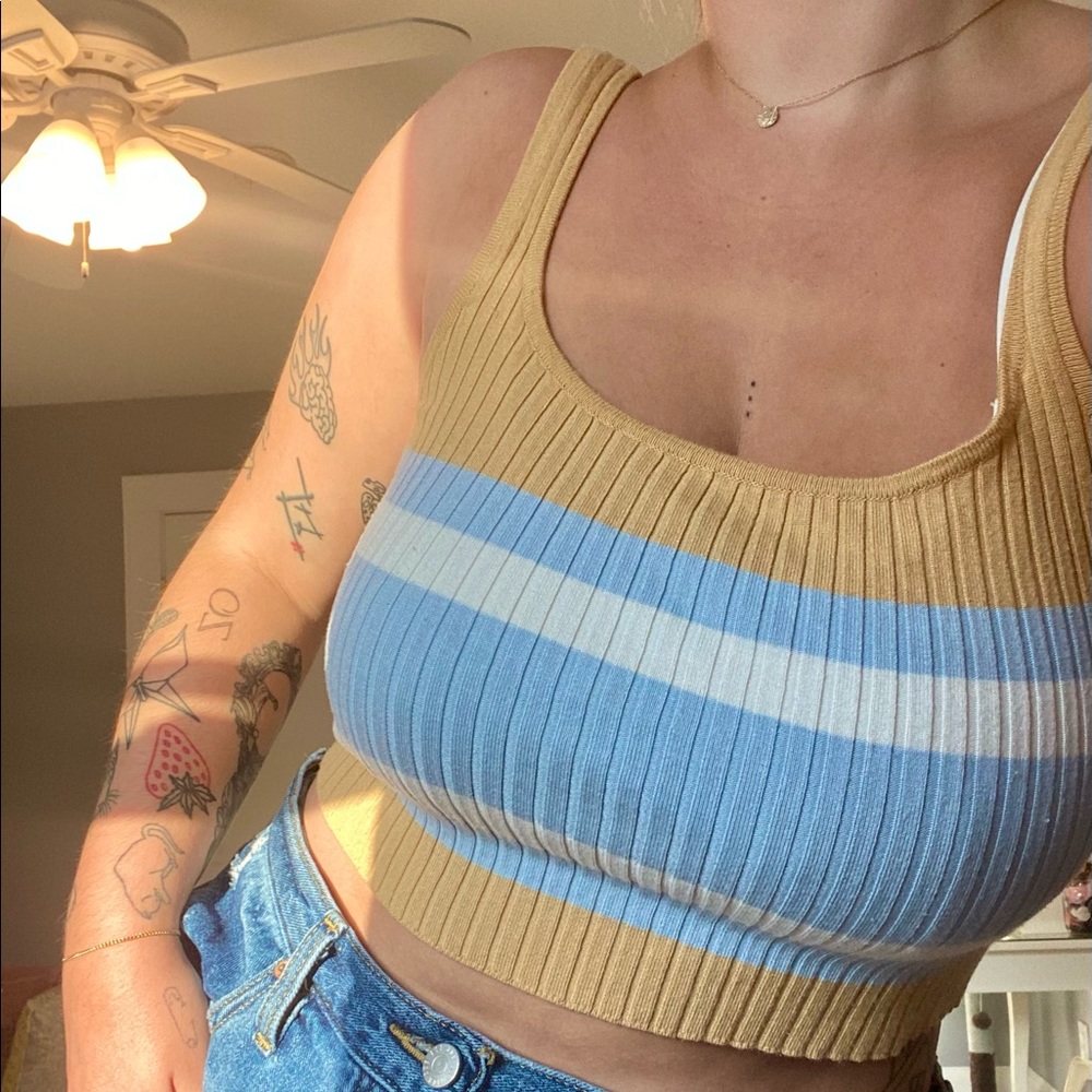 Multi-colored striped knit tank